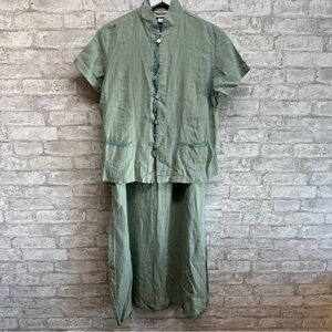 TRUE Love vintage women’s linen skirt (s)‎ shirt (m) matching set green NWT